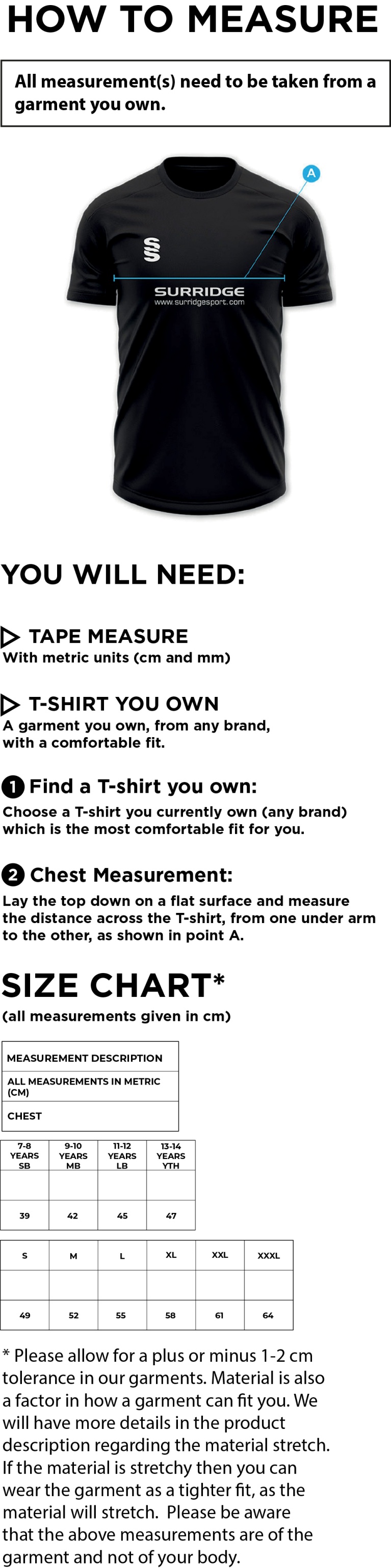 Portland Youth FC - Goalkeeper Games Shirt - Size Guide