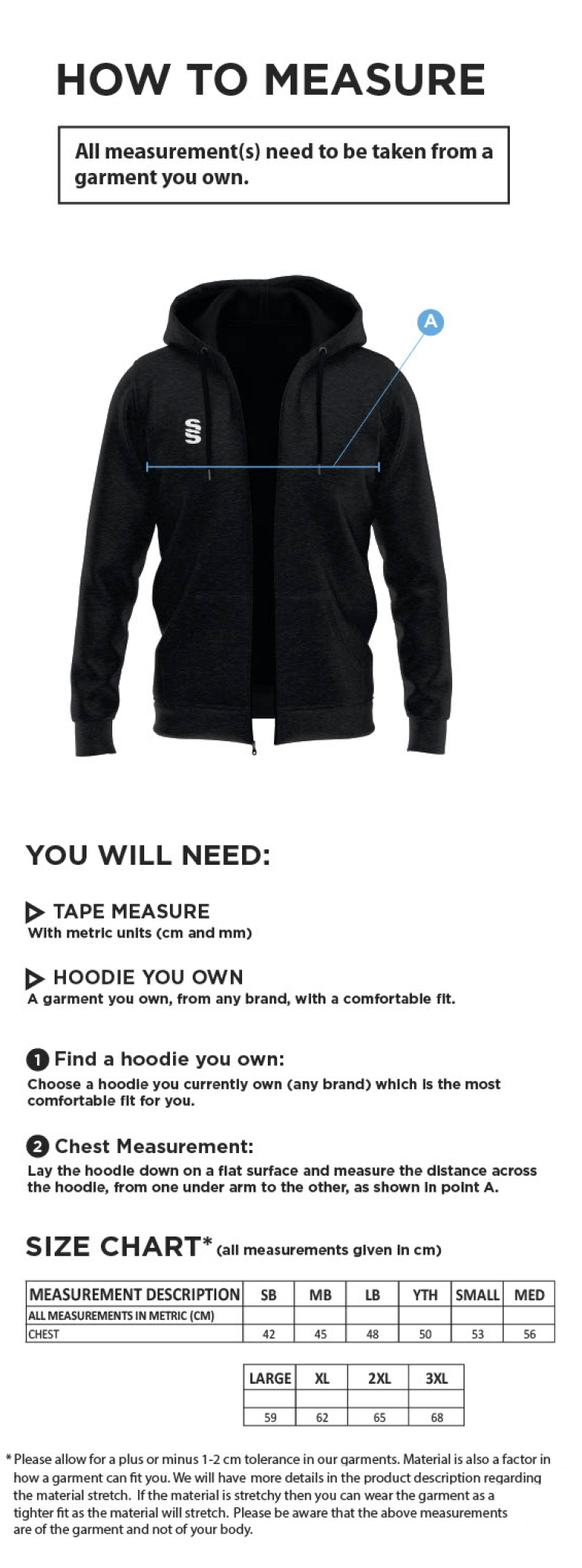 Dual Full Zip Hoody : Royal (No Dual Trim) - Size Guide