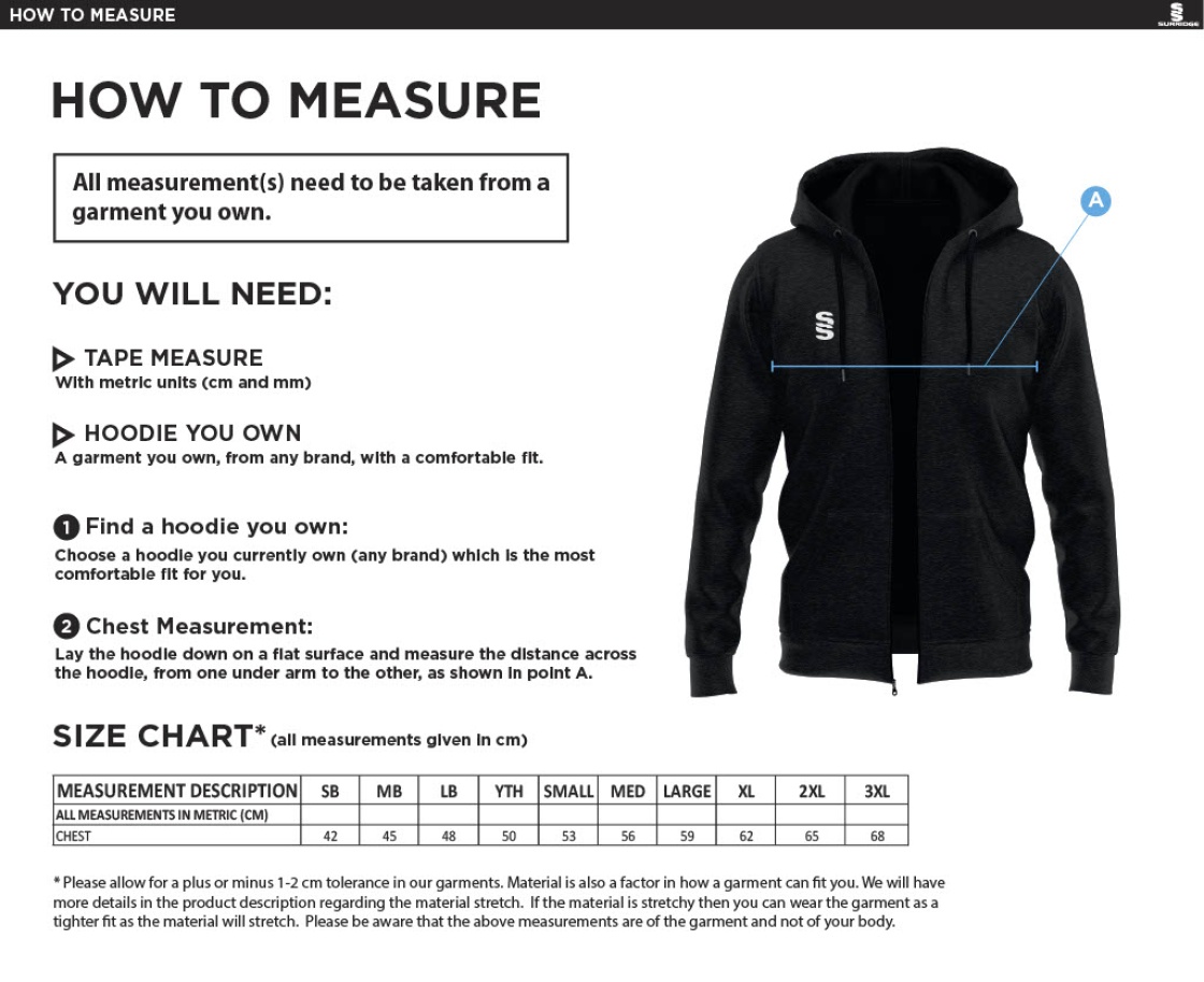Dual Full Zip Hoody : Royal (No Dual Trim) - Size Guide